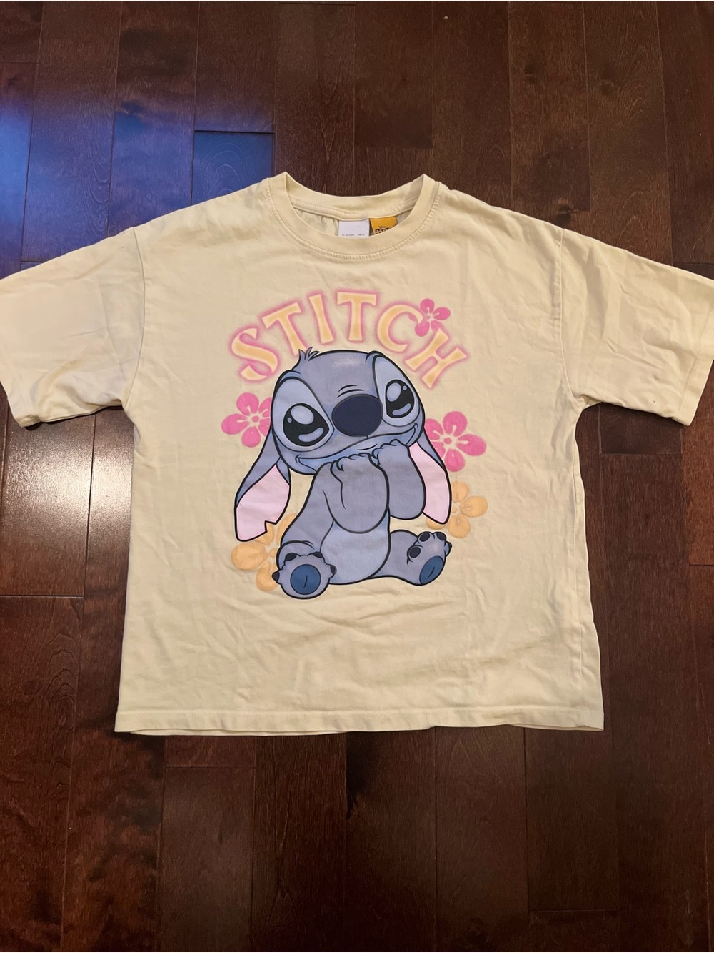 Zara Yellow Cream Kids Tee with Pastel Stitch Graphic